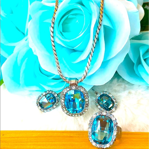 Brighton Jewelry - ⭐️SOLD ⭐️Brighton CONTESSA BLUE Swarovski Crystal Necklace Earrings Ring RARE